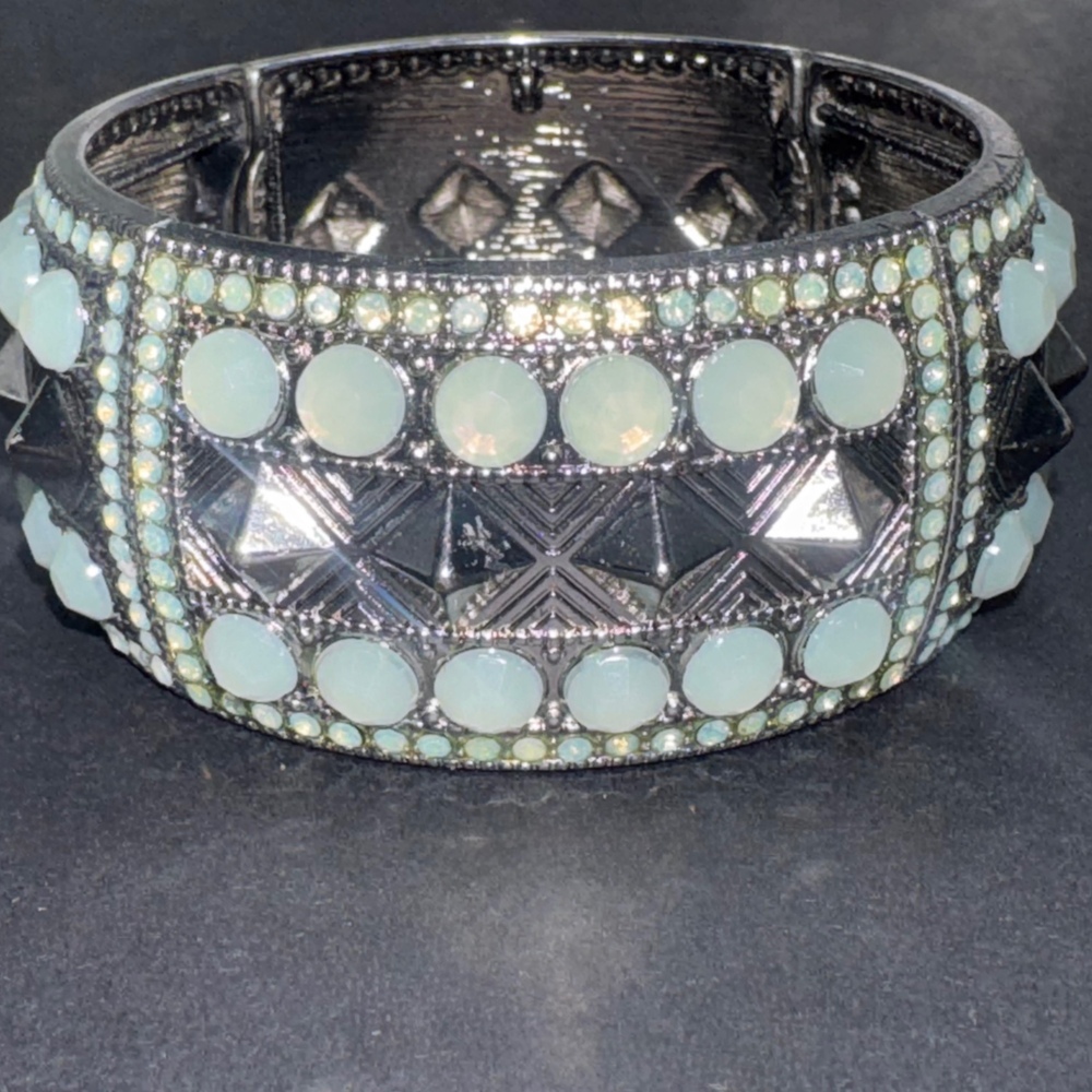 Vintage Cookie Lee Mint Green Studded Stretch Cuff Bracelet Swarovski NWT